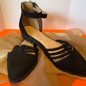 Journee Collection Black Flat Ankle Strap Suede Shoes
